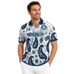 Seattle Mariners Polo Shirt Personalized Paisley Florals Navy Blue White Best Selling
