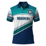 Seattle Mariners Polo Shirt Personalized Slanted Stripes Navy Blue White Best Selling