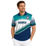 Seattle Mariners Polo Shirt Personalized Slanted Stripes Navy Blue White Best Selling