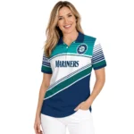 Seattle Mariners Polo Shirt Personalized Slanted Stripes Navy Blue White Best Selling
