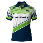 Seattle Seahawks Polo Shirt Custom Slanted Stripes Blue White Best Selling