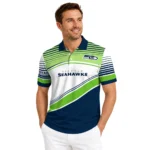 Seattle Seahawks Polo Shirt Custom Slanted Stripes Blue White Best Selling