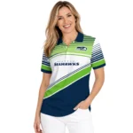 Seattle Seahawks Polo Shirt Custom Slanted Stripes Blue White Best Selling