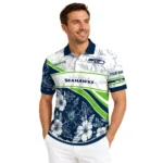 Seattle Seahawks Polo Shirt Customized Floral Angles Blue White Best Selling