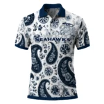 Seattle Seahawks Polo Shirt Personalized Paisley Florals Blue White Best Selling