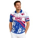 Smu Mustangs Polo Shirt Personalized Floral Angles Blue White Best Selling