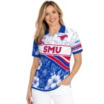 Smu Mustangs Polo Shirt Personalized Floral Angles Blue White Best Selling