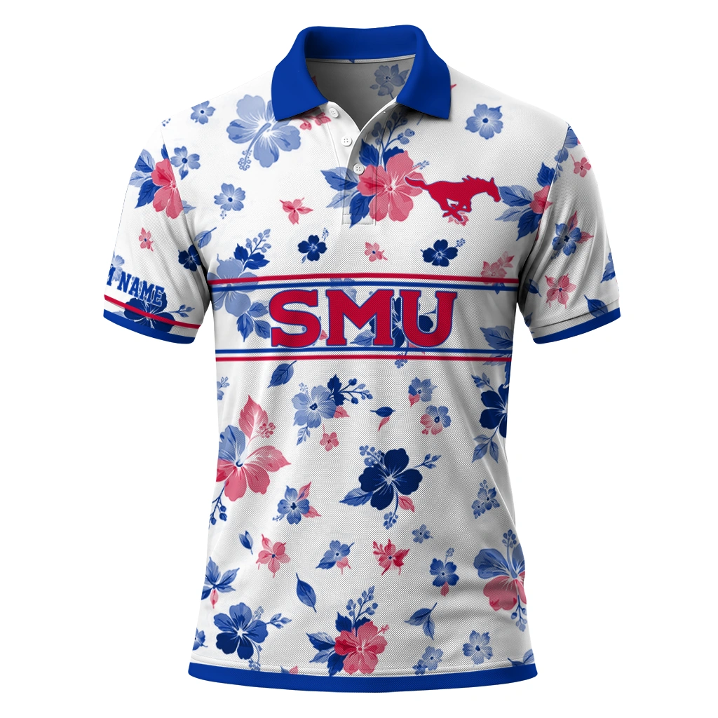 Smu Mustangs Polo Shirt Personalized Floral Pinstripe Blue White Best Selling Smu Mustangs Polo Shirt Personalized Floral Pinstripe Blue White Best Selling