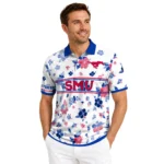Smu Mustangs Polo Shirt Personalized Floral Pinstripe Blue White Best Selling