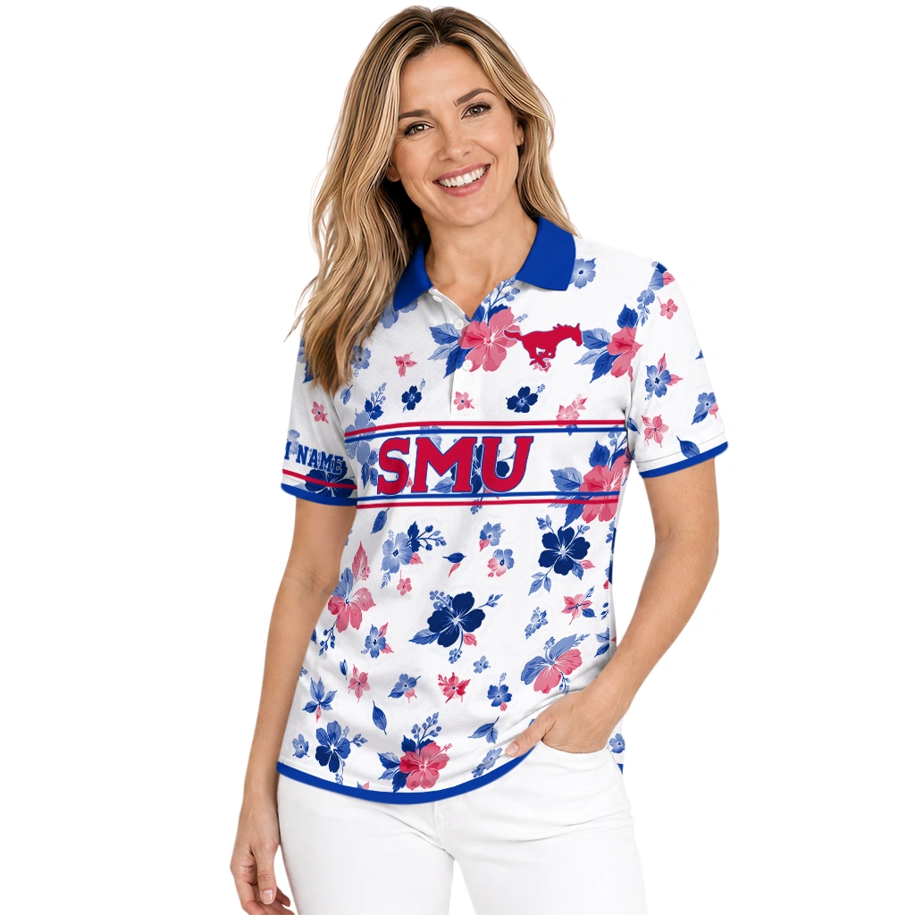 Smu Mustangs Polo Shirt Personalized Floral Pinstripe Blue White Latest Model Smu Mustangs Polo Shirt Personalized Floral Pinstripe Blue White Latest Model