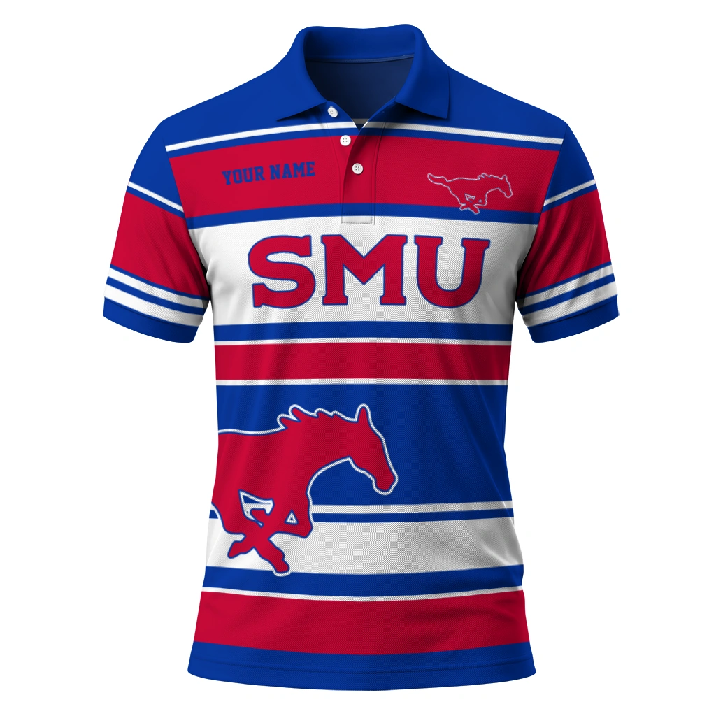 Smu Mustangs Polo Shirt Personalized Horizontal Blocks Blue Best Selling Smu Mustangs Polo Shirt Personalized Horizontal Blocks Blue Best Selling
