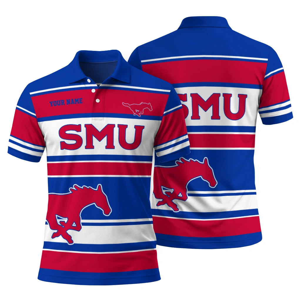 Smu Mustangs Polo Shirt Personalized Horizontal Blocks Blue Fashion Forward Smu Mustangs Polo Shirt Personalized Horizontal Blocks Blue Fashion Forward