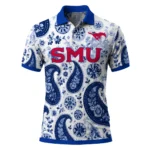 Smu Mustangs Polo Shirt Personalized Paisley Florals Blue White Best Selling