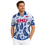 Smu Mustangs Polo Shirt Personalized Paisley Florals Blue White Best Selling