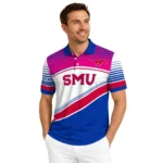 Smu Mustangs Polo Shirt Personalized Slanted Stripes Blue White Best Selling
