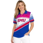 Smu Mustangs Polo Shirt Personalized Slanted Stripes Blue White Best Selling