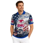 Smu Mustangs Polo Shirt Personalized Star Brushstrokes Blue Best Selling