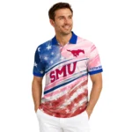 Smu Mustangs Polo Shirt Personalized Star Stripes Red Blue Best Selling