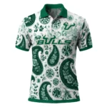 South Florida Bulls Polo Shirt Personalized Paisley Florals Green White Best Selling