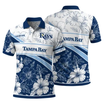 Tampa Bay Rays Polo Shirt Customized Floral Angles Navy White Fashion Forward