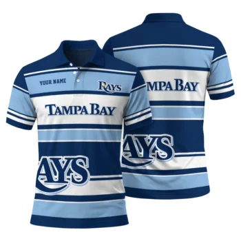 Tampa Bay Rays Polo Shirt Customized Horizontal Blocks Navy Fashion Forward