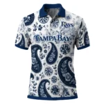 Tampa Bay Rays Polo Shirt Customized Paisley Florals Navy White Best Selling