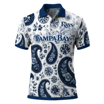 Tampa Bay Rays Polo Shirt Customized Paisley Florals Navy White Best Selling