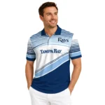 Tampa Bay Rays Polo Shirt Customized Slanted Stripes Navy White Best Selling