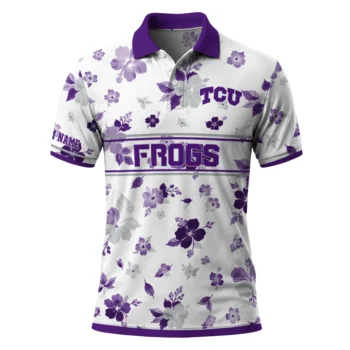 Tcu Horned Frogs Polo Shirt Custom Floral Pinstripe Purple White Best Selling