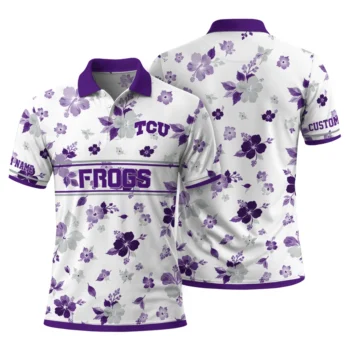 Tcu Horned Frogs Polo Shirt Custom Floral Pinstripe Purple White Fashion Forward