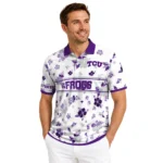 Tcu Horned Frogs Polo Shirt Custom Floral Pinstripe Purple White Best Selling