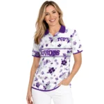 Tcu Horned Frogs Polo Shirt Custom Floral Pinstripe Purple White Best Selling
