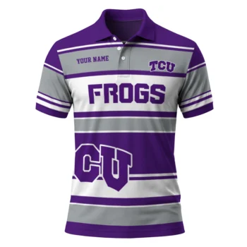Tcu Horned Frogs Polo Shirt Custom Horizontal Blocks Purple Best Selling
