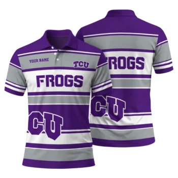 Tcu Horned Frogs Polo Shirt Custom Horizontal Blocks Purple Fashion Forward