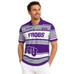 Tcu Horned Frogs Polo Shirt Custom Horizontal Blocks Purple Best Selling