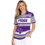 Tcu Horned Frogs Polo Shirt Custom Horizontal Blocks Purple Best Selling