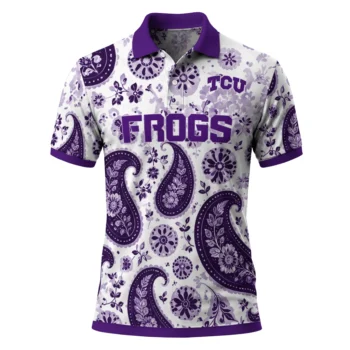 Tcu Horned Frogs Polo Shirt Custom Paisley Florals Purple White Best Selling