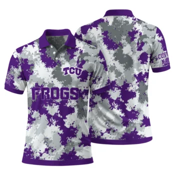 Tcu Horned Frogs Polo Shirt Custom Pixel Camo Purple Fashion Forward