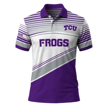 Tcu Horned Frogs Polo Shirt Custom Slanted Stripes Purple White Best Selling