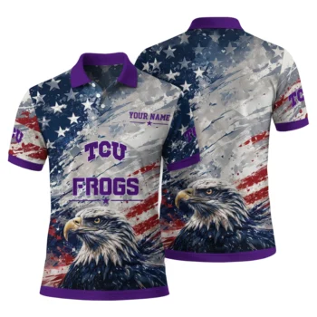 Tcu Horned Frogs Polo Shirt Custom Star Brushstrokes Purple Blue Fashion Forward