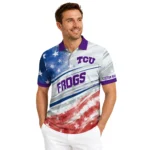 Tcu Horned Frogs Polo Shirt Custom Star Stripes Red Blue Best Selling