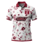 Temple Owls Polo Shirt Custom Floral Pinstripe Red White Best Selling