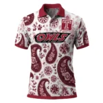 Temple Owls Polo Shirt Custom Paisley Florals Red White Best Selling