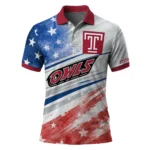 Temple Owls Polo Shirt Custom Star Stripes Red Blue Best Selling