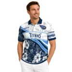 Tennessee Titans Polo Shirt Custom Floral Angles Navy White Best Selling