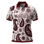 Texas Am Aggies Polo Shirt Personalized Paisley Florals Maroon White Best Selling