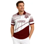 Texas Am Aggies Polo Shirt Personalized Slanted Stripes Maroon White Best Selling