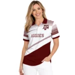Texas Am Aggies Polo Shirt Personalized Slanted Stripes Maroon White Best Selling
