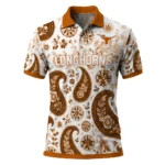 Texas Longhorns Polo Shirt Customized Paisley Florals Orange White Best Selling