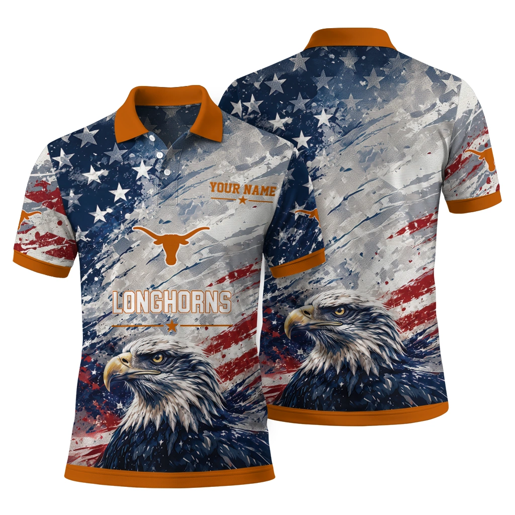 Texas Longhorns Polo Shirt Customized Star Brushstrokes Orange Blue Fashion Forward Texas Longhorns Polo Shirt Customized Star Brushstrokes Orange Blue Fashion Forward
